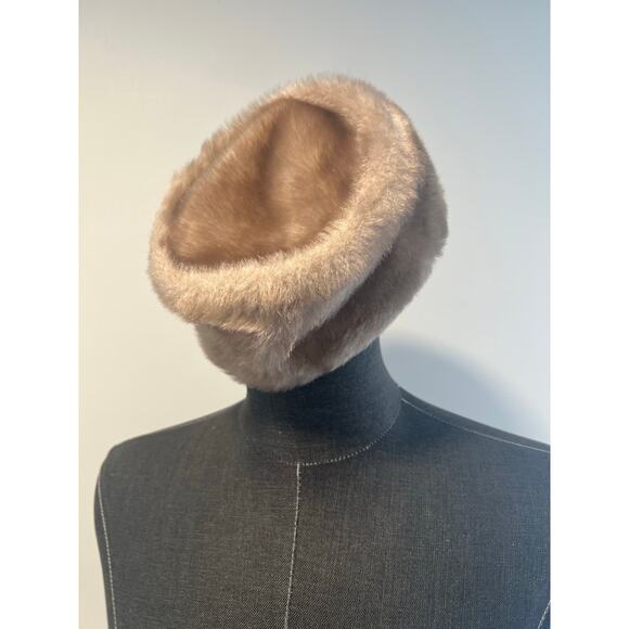 Vintage 1950s-60s Faux Fur Pill Box Hat Brown - Picture 2 of 6